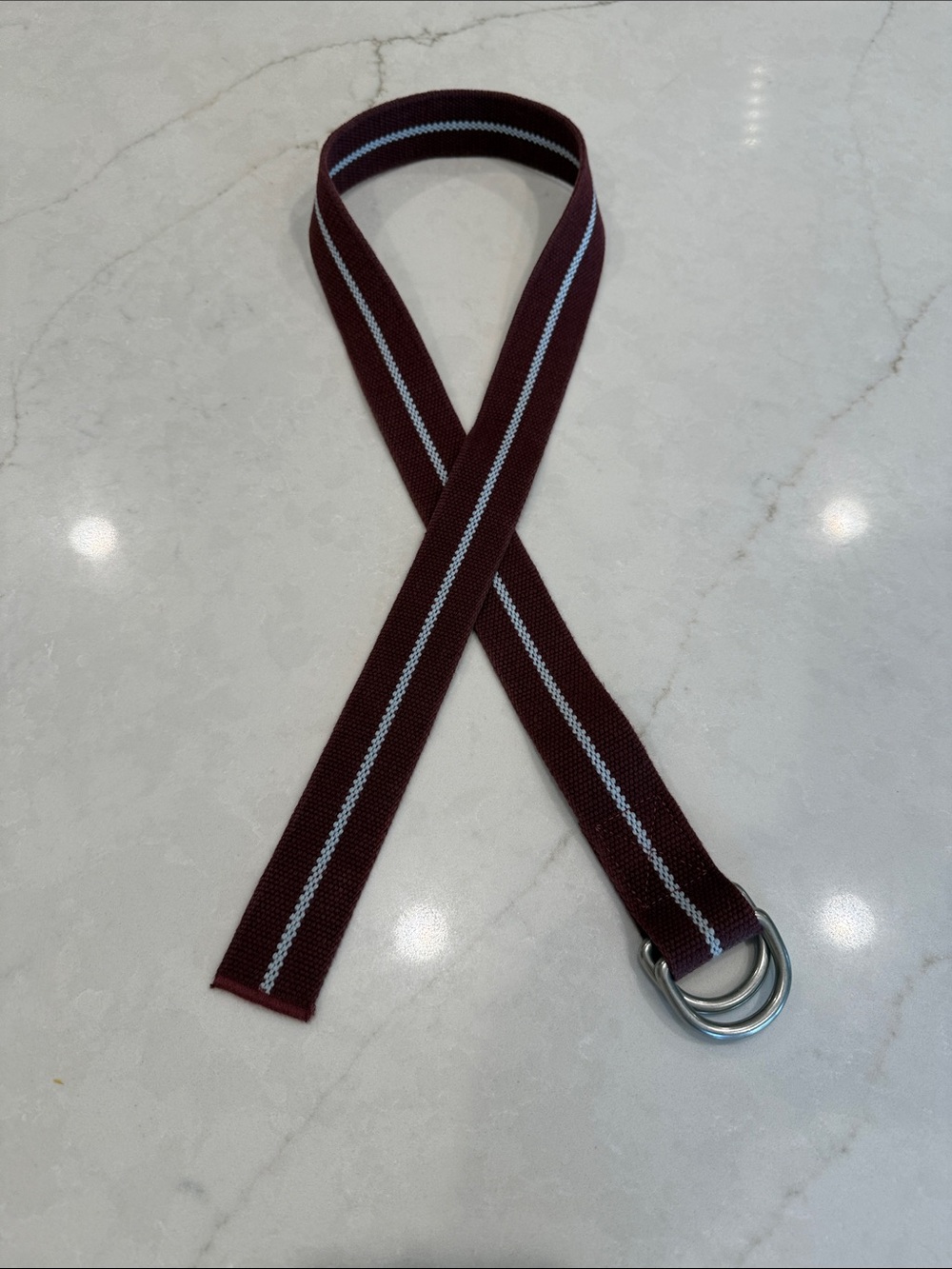 J. Crew Maroon Webbing Belt with Light Blue Stripe